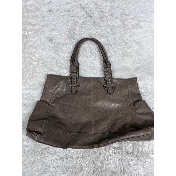 Emilie M. Tote Shoulder Bag Womens Taupe Gray Faux Leather Animal Print Lining - Picture 2 of 10